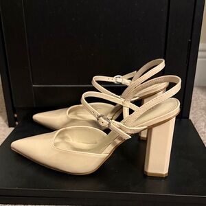 Marc Fisher Beige Pointed Slingback Block Heels